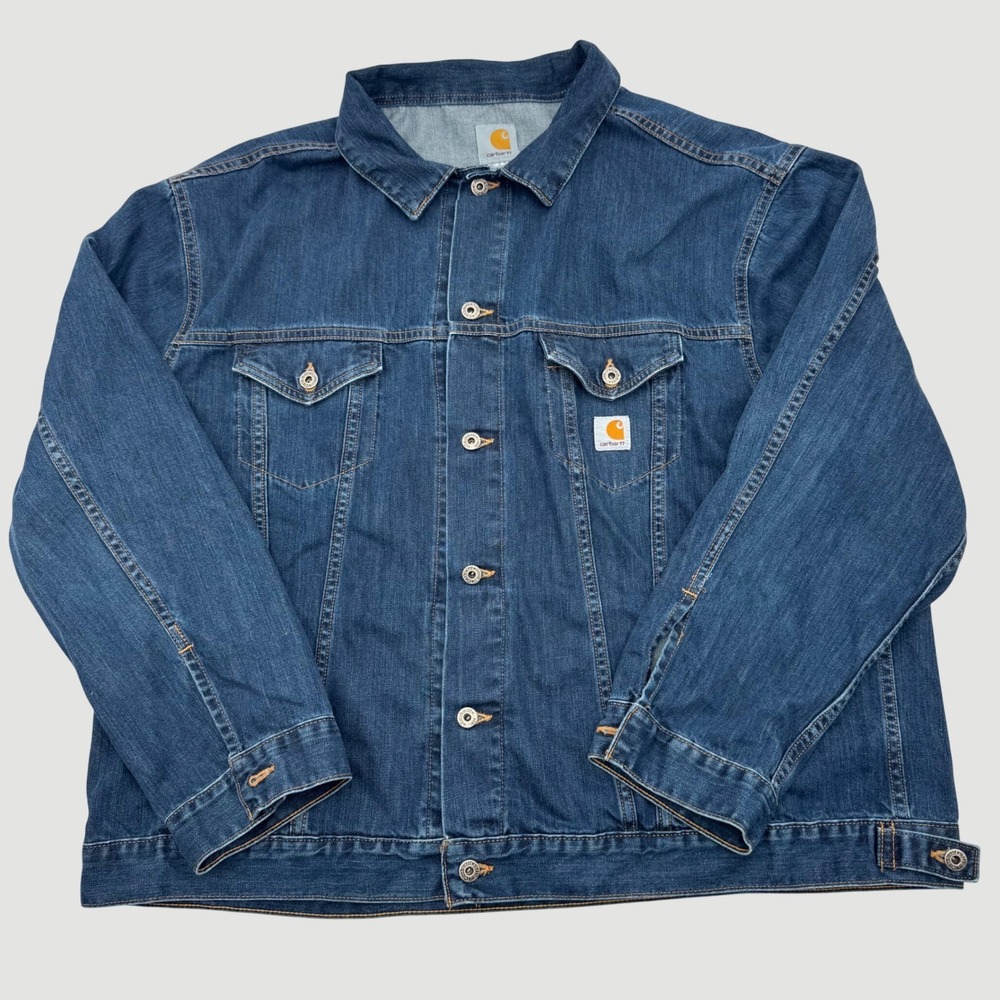 Vintage Carhartt Mens Denim Trucker Jacket Medium Wash Blue Cotton 3XL Regular